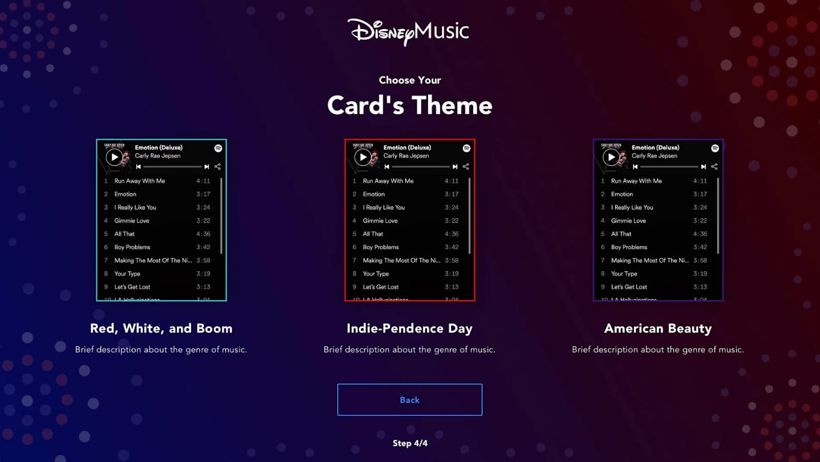 Choosing a card theme for the playlist