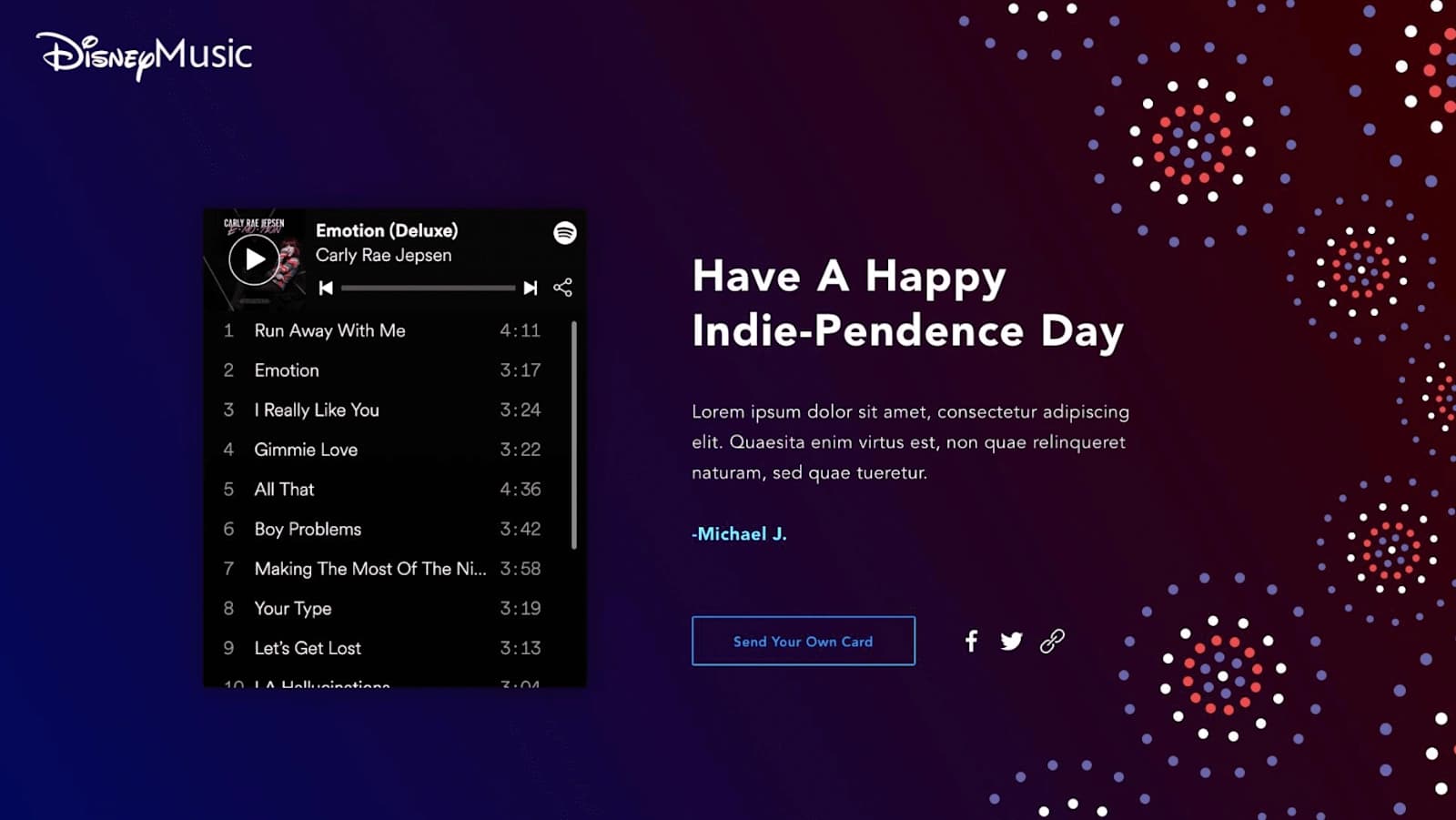 A finished playlist card, ready to send