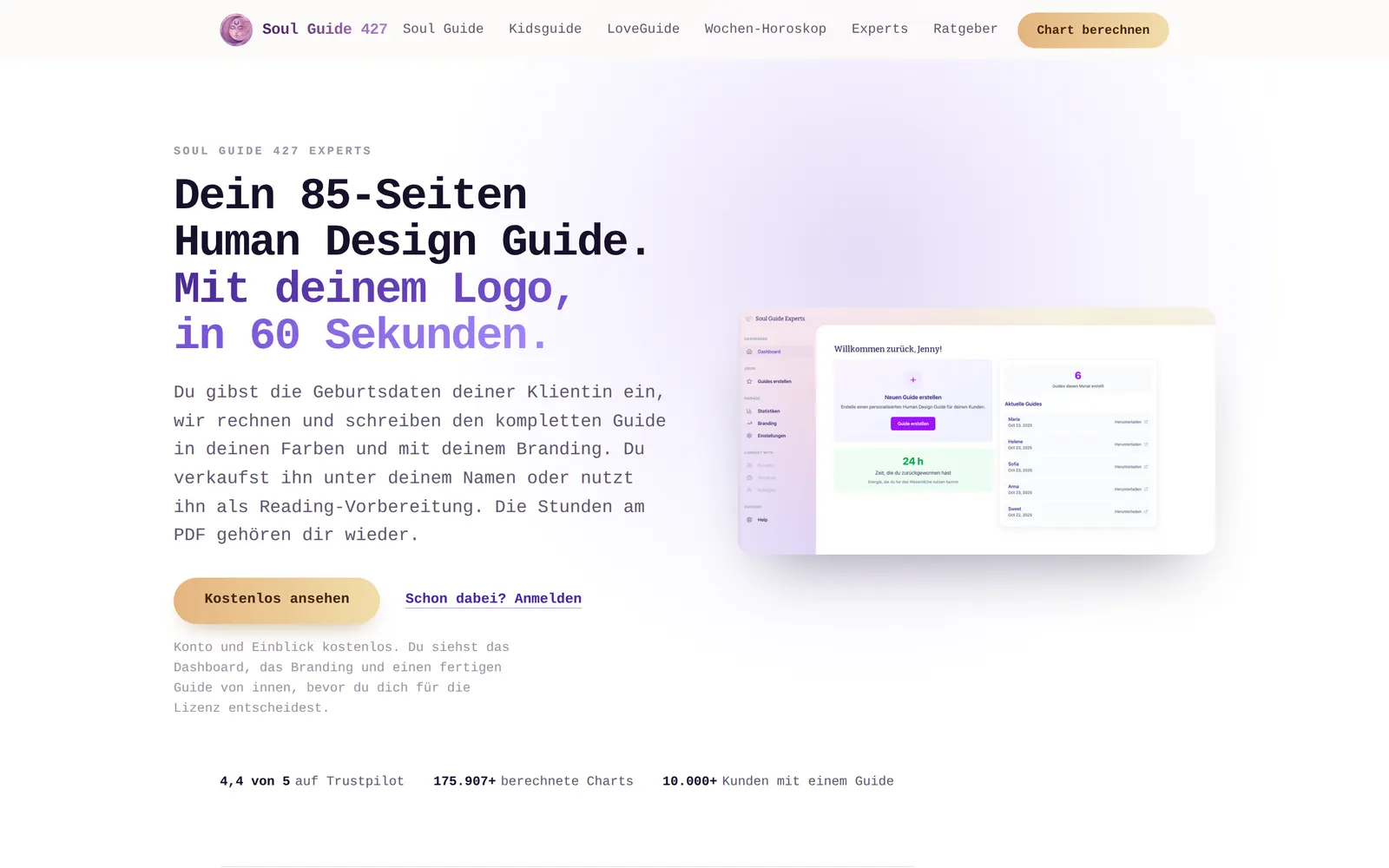 The Experts white-label arm: practitioners generate the 85-page guide under their own logo in 60 seconds